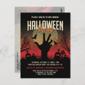 Spooky Friedhof, Vollmond Halloween-Party einladen Postkarte (Vorne/Hinten)