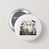 Spooky Friends Niedliche Halloween Ghost Pumpkin M Button (Vorne & Hinten)