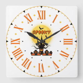 Spooky Fright Night Halloween Square Wall Uhr