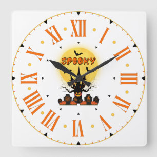 Spooky Fright Night Halloween Square Wall Uhr