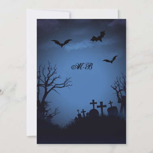 Spooky Full Moon Bats & Graveyard Halloween-Party Einladung (Rückseite)
