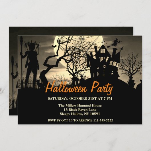 Spooky Full Moon Halloween-Party Einladung (Vorne/Hinten)