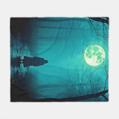 Spooky Full Moon Night Design Fleecedecke (Vorderseite (Horizontal))