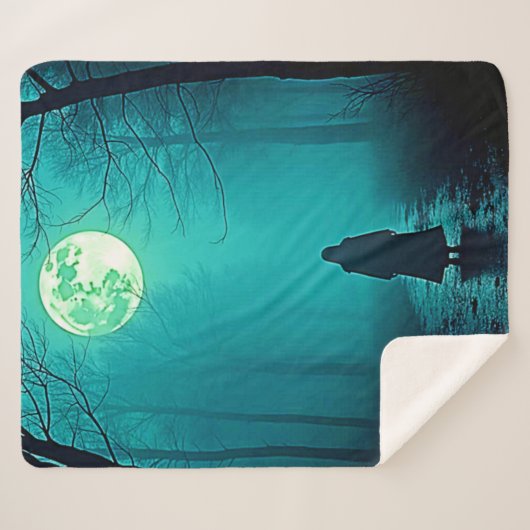 Spooky Full Moon Night Design Sherpadecke (Vorderseite (Horizontal))