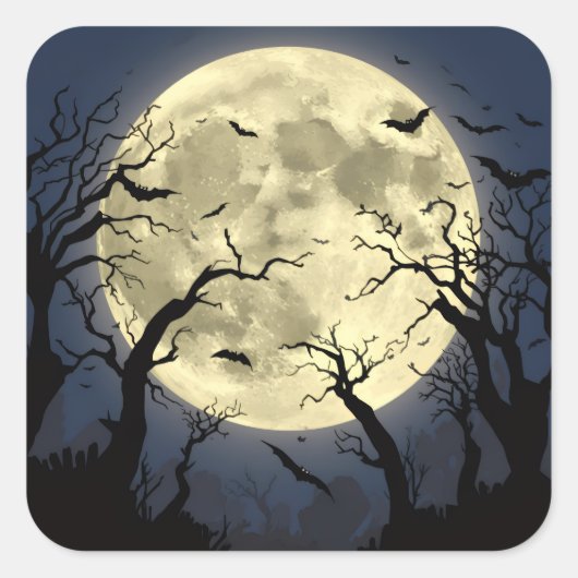 Spooky Full Moon Quadratischer Aufkleber (Vorderseite)