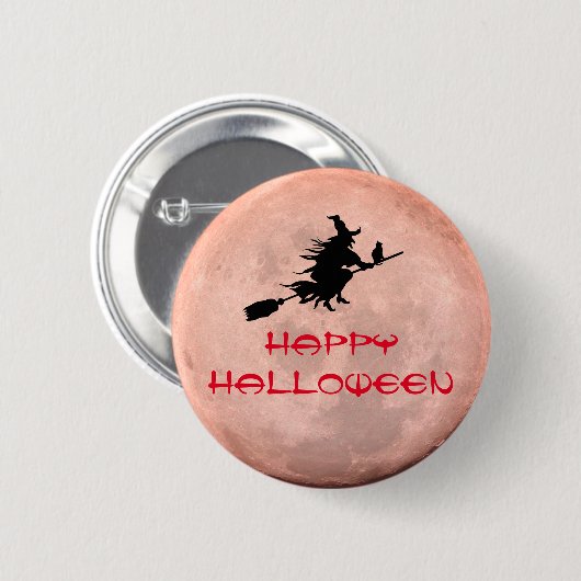 Spooky Full Moon Witch Pin Button (Vorne & Hinten)