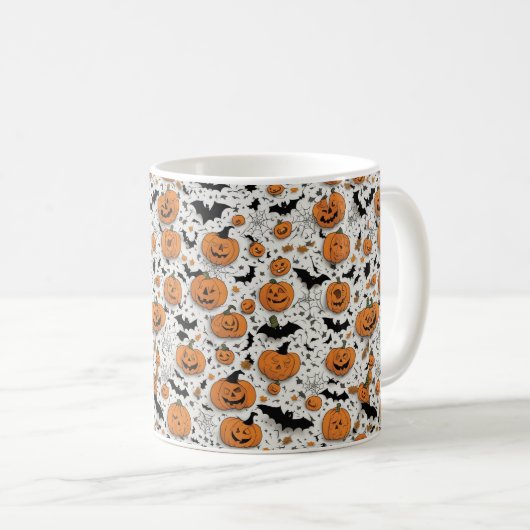Spooky Fun Halloween Pumpkins & Bats Pattern Coffe Kaffeetasse (VorderseiteRechts)