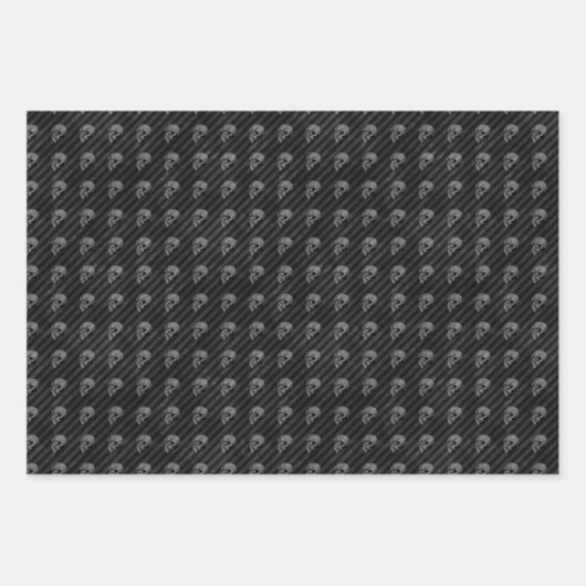 Spooky Fun Halloween Schwarz-weiß Skulls Streifen Geschenkpapier Set (Vorderseite 2)