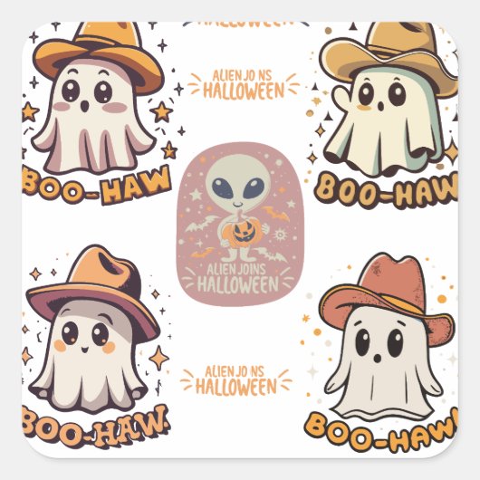 Spooky Fun: Halloween-Sticker-Set Quadratischer Aufkleber (Vorderseite)