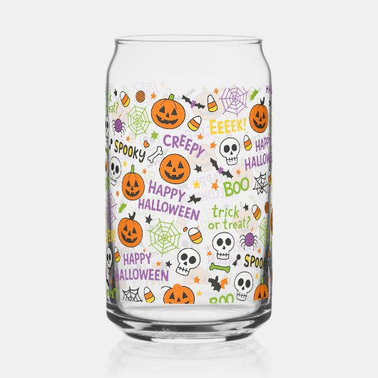 Spooky & Fun Pumpkin - farbenfrohe Halloween-Muste Dosenglas (Vorderseite)