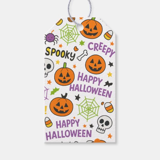 Spooky & Fun Pumpkin - farbenfrohe Halloween-Muste Geschenkanhänger (Vorderseite)