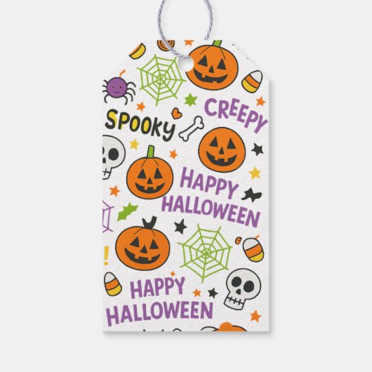 Spooky & Fun Pumpkin - farbenfrohe Halloween-Muste Geschenkanhänger (Rückseite)