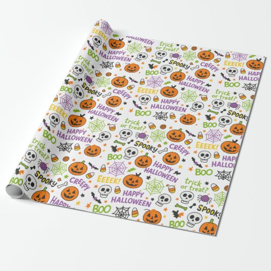 Spooky & Fun Pumpkin - farbenfrohe Halloween-Muste Geschenkpapier (Ungerollt)