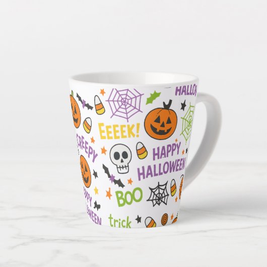 Spooky & Fun Pumpkin - farbenfrohe Halloween-Muste Milchtasse (Rechte Ecke)