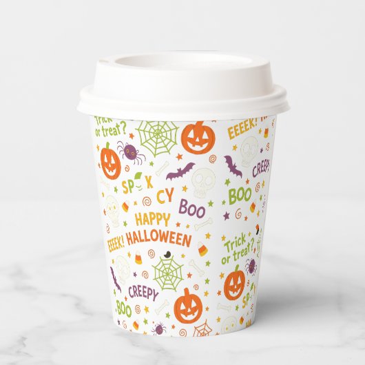 Spooky & Fun Pumpkin - farbenfrohe Halloween-Muste Pappbecher (Rückseite)