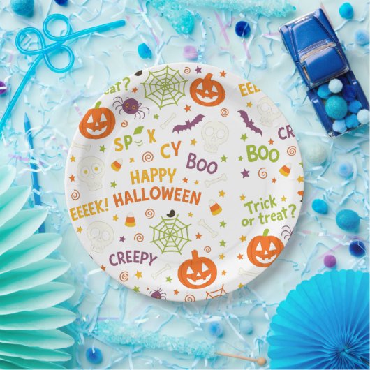 Spooky & Fun Pumpkin - farbenfrohe Halloween-Muste Pappteller (Party)