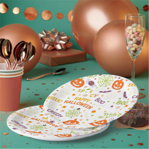 Spooky & Fun Pumpkin - farbenfrohe Halloween-Muste Pappteller