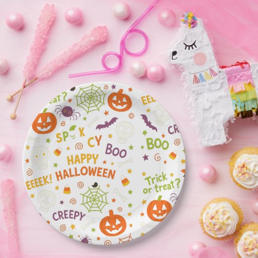 Spooky & Fun Pumpkin - farbenfrohe Halloween-Muste Pappteller (Party)