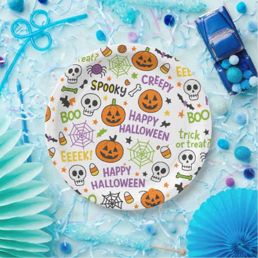 Spooky & Fun Pumpkin - farbenfrohe Halloween-Muste Pappteller (Party)