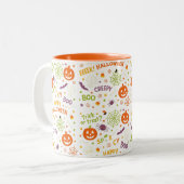 Spooky & Fun Pumpkin - farbenfrohe Halloween-Muste Zweifarbige Tasse (Vorderseite Links)