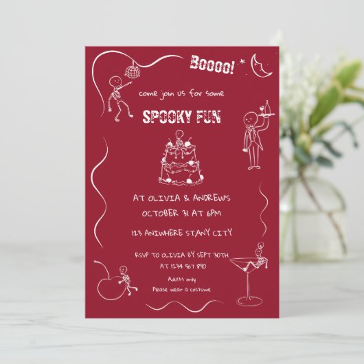 Spooky fun Skeleton Erwachsene Halloween-Party Einladung (Stehend Vorderseite)