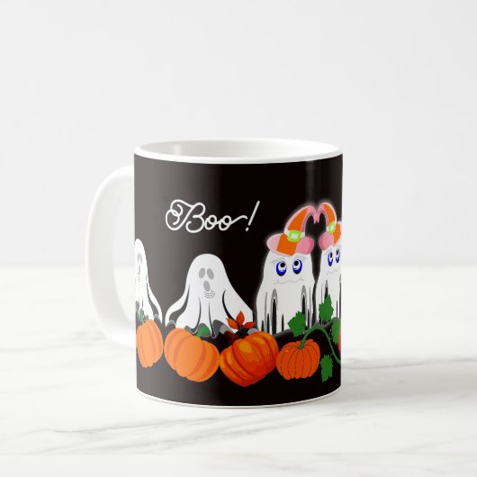 Spooky Funky Ghost Boo Halloween Pumpkin Patch Kaffeetasse (Vorderseite Links)