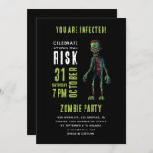 Spooky Funny Zombie Halloween-Party | Black Grunge Einladung (Vorne/Hinten)