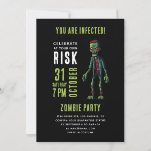 Spooky Funny Zombie Halloween-Party   Black Grunge Einladung