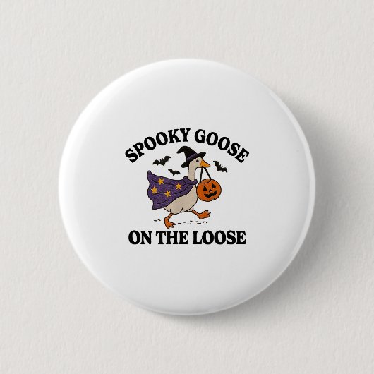 Spooky Gans auf der Lose Hexe Albern Gänsetier Button (Vorderseite)