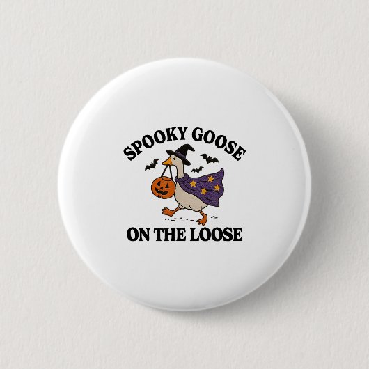Spooky Gans auf der Lose Hexe Albern Gänsetier Button (Vorderseite)