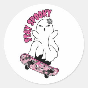"Spooky"-Geist auf einem Skateboard Bleibe - Cool Runder Aufkleber