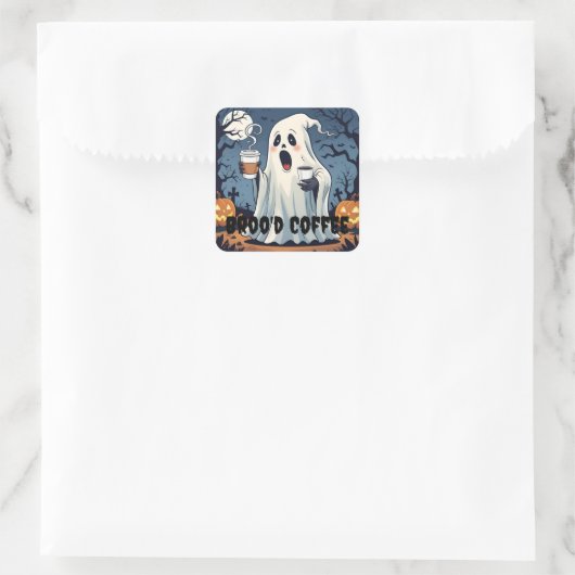 Spooky Geist Broo'd Kaffee Halloween Cafe Aufklebe Quadratischer Aufkleber (Tasche)