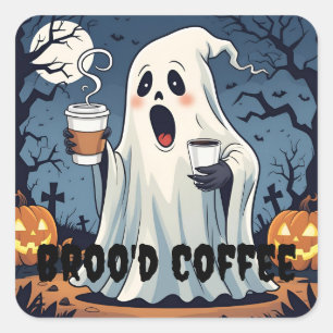 Spooky Geist Broo'd Kaffee Halloween Cafe Aufklebe Quadratischer Aufkleber