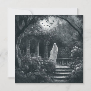 Spooky Geist im Garten Friedhof Vintager Garten Karte