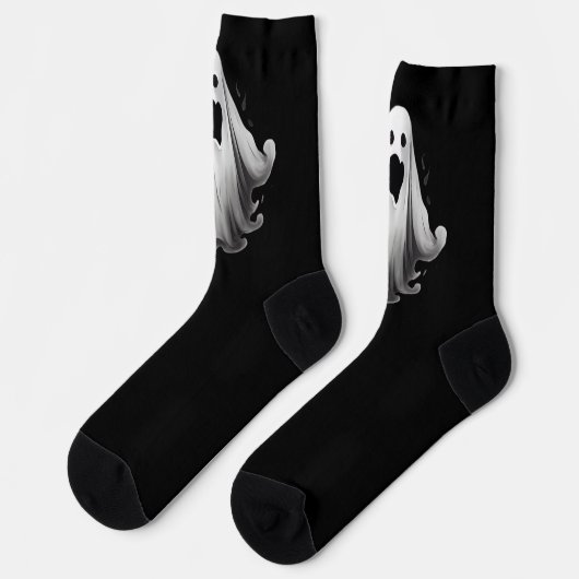 Spooky Geister auf schwarzen Socken (Linkes Detail)