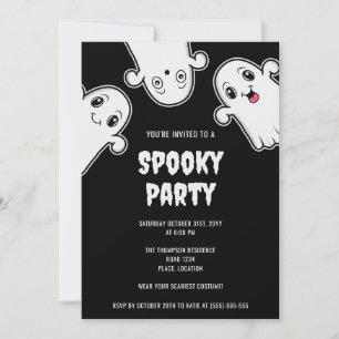 Spooky Geister Halloween-Party Schwarz-Weiß Einladung