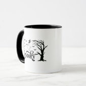 Spooky Geister Tree Birds Hexe auf Broom Halloween Tasse (Vorderseite Links)
