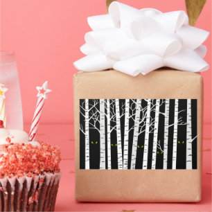 Spooky-Gelb-Halloween-Augen im Birkenwald Rechteckiger Aufkleber