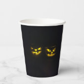 Spooky gelber Kürbisgesicht auf schwarz Pappbecher (Rückseite)