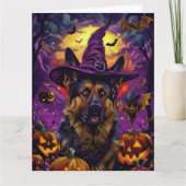 Spooky German Shepherd Halloween Hexenkürbis Karte (Vorderseite)