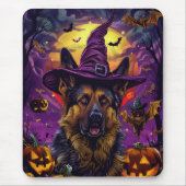 Spooky German Shepherd Halloween Hexenkürbis Mousepad (Vorne)