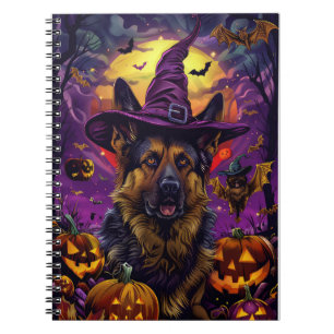 Spooky German Shepherd Halloween Hexenkürbis Notizblock