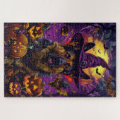 Spooky German Shepherd Halloween Hexenkürbis Puzzle (Horizontal)