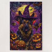 Spooky German Shepherd Halloween Hexenkürbis Puzzle (Vertikal)