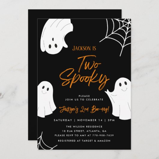 Spooky Ghost 2. Geburtstag Einladung (Vorne/Hinten)