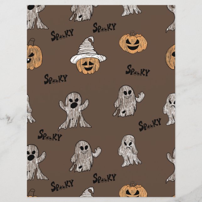 Spooky Ghost and Pumpkin Halloween Pattern Scrapbo (Vorderseite)