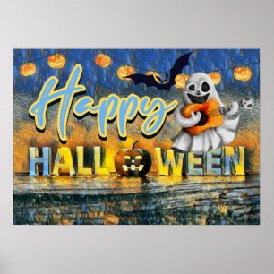 Spooky Ghost, Bat und Jack-o'-Laterne Halloween Poster