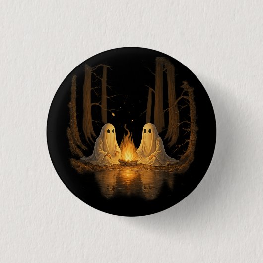 Spooky Ghost Campfire Nachtwald Kunst - Halloween Button (Vorderseite)