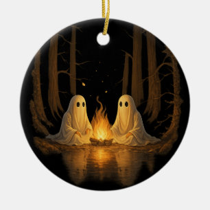 Spooky Ghost Campfire Nachtwald Kunst - Halloween Keramik Ornament