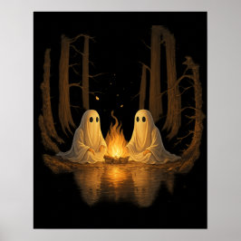 Spooky Ghost Campfire Nachtwald Kunst - Halloween Poster